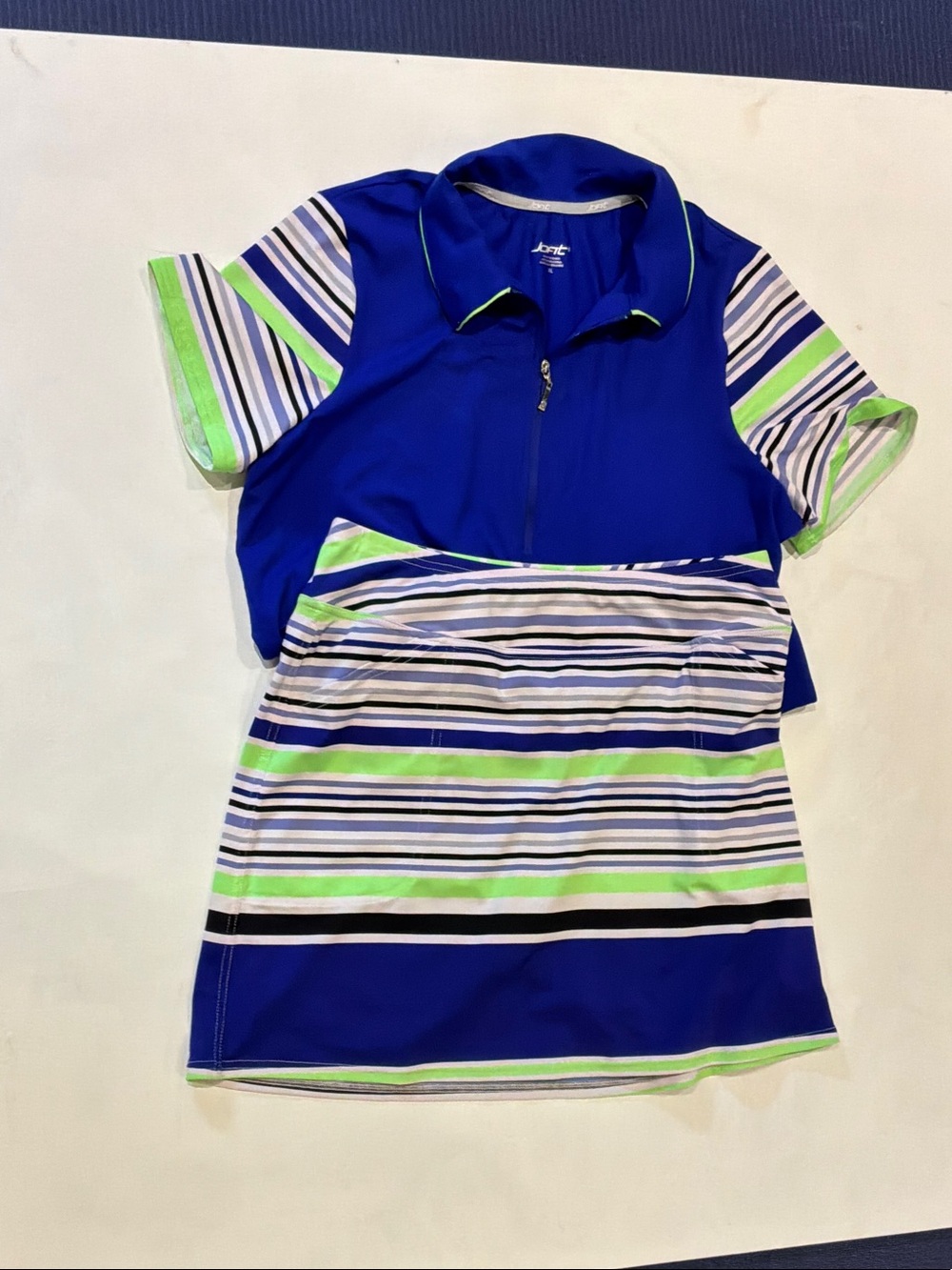 Jofit Royal Blue Polo with Lime & White Stripe Accents